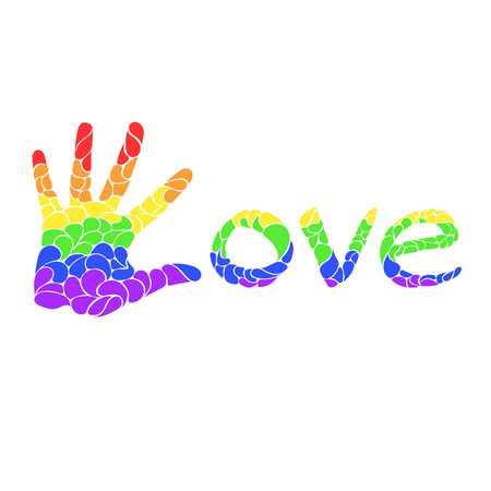 Inscription love with hand. The colors of rainbow and LGBT communityのイラスト素材