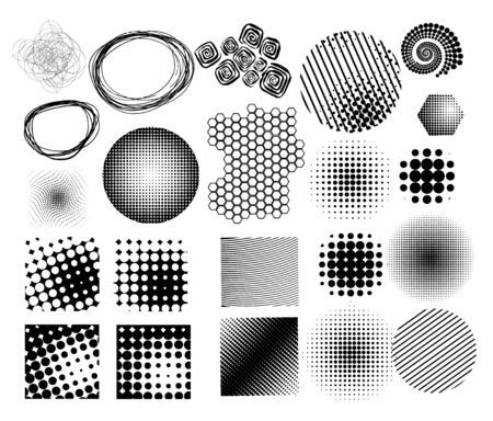 Vector of halftone nine design elements. Set of monochrome decorative elements.のイラスト素材