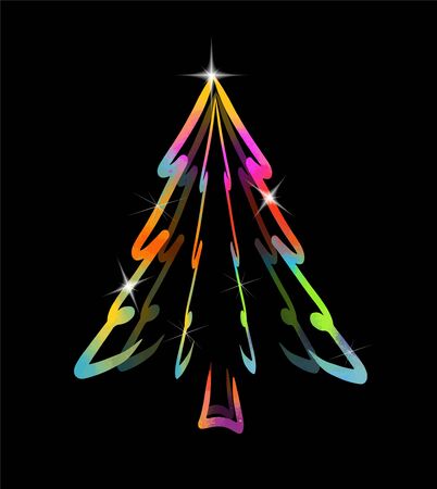 Colored beautiful Christmas tree. Merry Christmas! Vector illustrationのイラスト素材