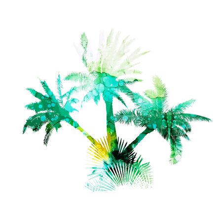 Abstraction of watercolor palms. Vector illustrationのイラスト素材