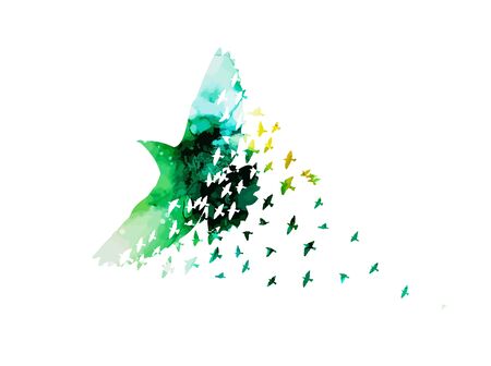 A flock of flying blue birds. Vector illustration