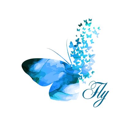 blue paint butterfly. Abstract mosaic of butterflies. Vectorのイラスト素材