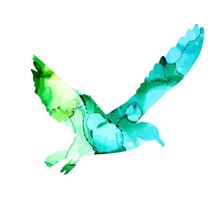 Watercolor multicolored seagull. Vector illustrationのイラスト素材