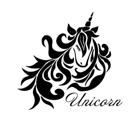 Unicorn drawing is a tattoo abstraction. Vector illustrationのイラスト素材