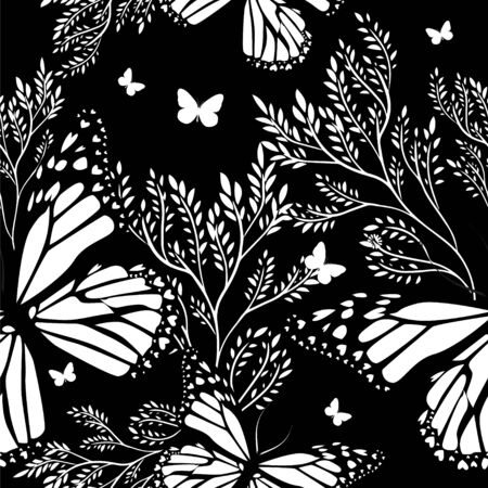 Abstraction summer. Flowers with butterflies. Vector illustrationのイラスト素材
