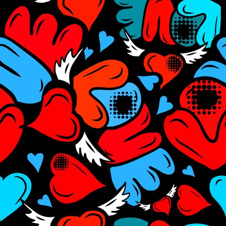 A seamless background of love. Graffiti. Print with hearts. Happy Valentines Day. Vector illustrationのイラスト素材