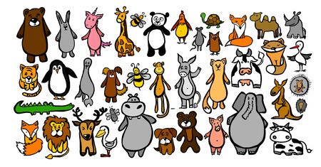 A large set of painted animals. Vector illustration