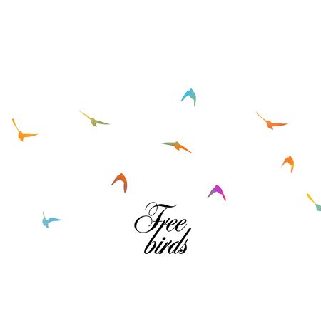 Multi-colored birds. A flock of flying rainbow birds. Vector illustrationのイラスト素材