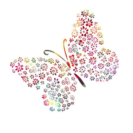 A multi-colored butterfly made of flowers. Vector illustrationのイラスト素材