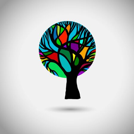 A stylized beautiful multi-colored tree. Vector illustrationのイラスト素材