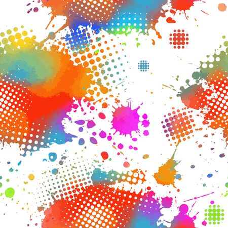 Seamless pattern: isolated multicolored blots on a white background. Watercolor, vector. Illustration.のイラスト素材