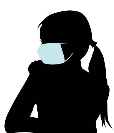 Silhouette of a woman in a medical mask. Girl in profile. Respiratory protection concept. Vector illustrationのイラスト素材