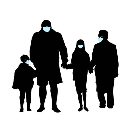 Silhouette family in medical masks. Vectorのイラスト素材