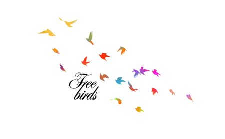 Multi-colored birds. A flock of flying rainbow birds. Vector illustrationのイラスト素材