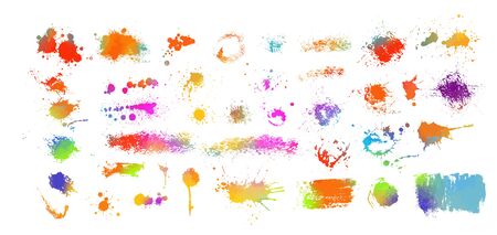 Set of blots. Black spots of paint on a white background. Grunge frame of paint. Vector illustration.のイラスト素材