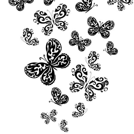 A lot of flying butterflies. Abstract butterflies pattern. Vector illustrationのイラスト素材