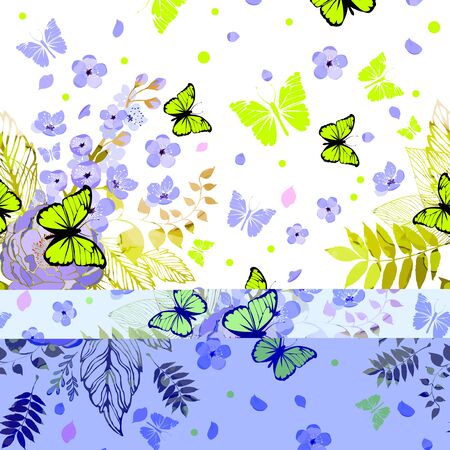 Multicolored seamless background of flowers. Vector illustrationのイラスト素材