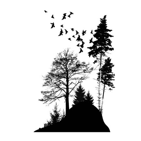A set of silhouettes of trees. Vector illustrationのイラスト素材
