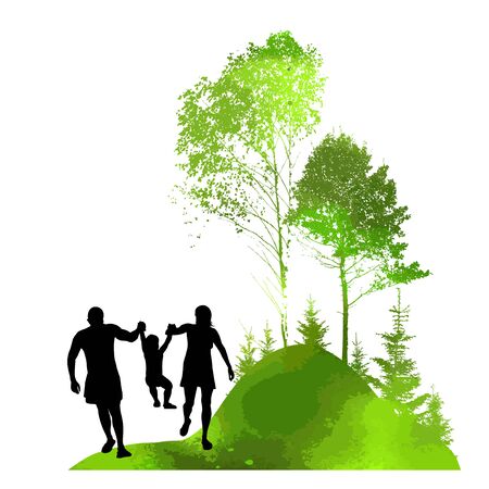 illustration with family silhouettesのイラスト素材