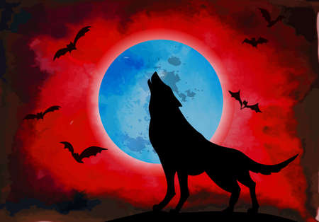 Halloween night wolf at moon