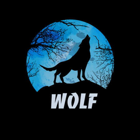 Halloween night wolf at moonのイラスト素材