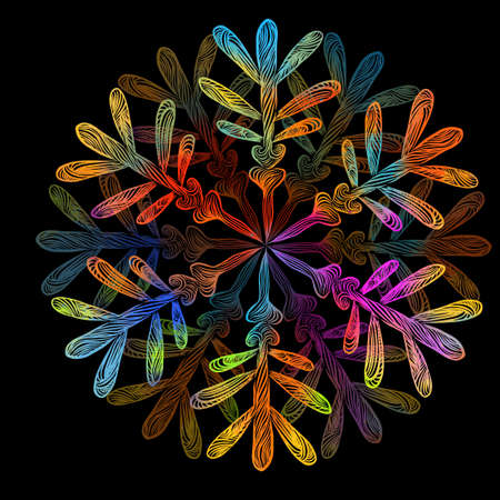 Abstract multicolored snowflake on a black background. Vector illustrationのイラスト素材