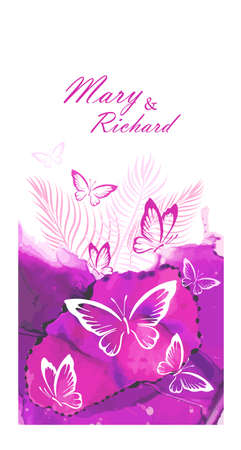 Wedding card with pink butterflies. Vectorのイラスト素材