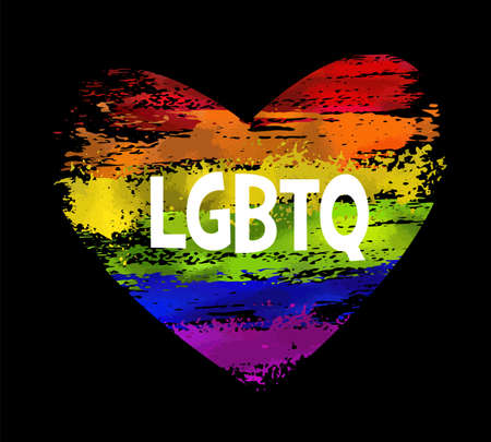 Rainbow flag movement lgbt, flat icon. Symbol of sexual minorities, gays and lesbians. T-shirt print. Mixed media. Vector illustrationのイラスト素材