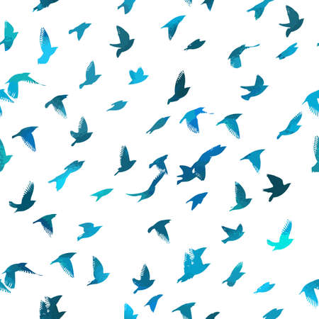 Bird watercolor. A flock of colorful birds. Seamless background. Mixed media. Vector illustrationのイラスト素材