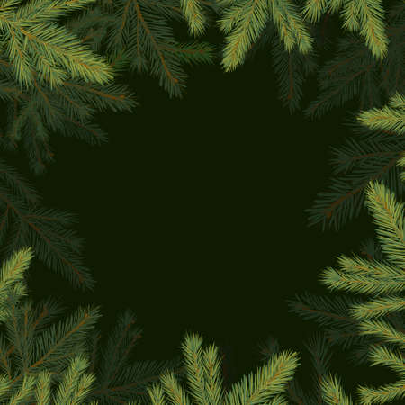 Square frame of spruce twigs. Vector illustrationのイラスト素材