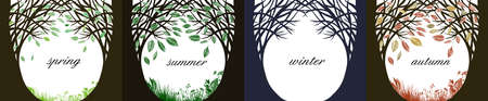 Four seasons - spring, summer, autumn, winter. Art tree beautiful for your design. Vector illustration.のイラスト素材
