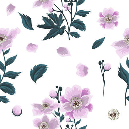 A seamless background with beautiful pink flowers. Vector illustrationのイラスト素材