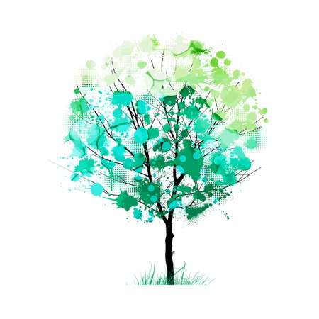 A multi-colored tree with rainbow leaves and flowers. Vector illustrationのイラスト素材