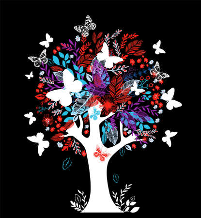 ornamental tree with red and blue leaves. Vector illustrationのイラスト素材