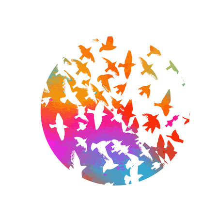 Bird watercolor. A flock of colorful birds. Vectorのイラスト素材