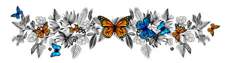 Flower abstraction with butterflies. Vector Illustratedのイラスト素材