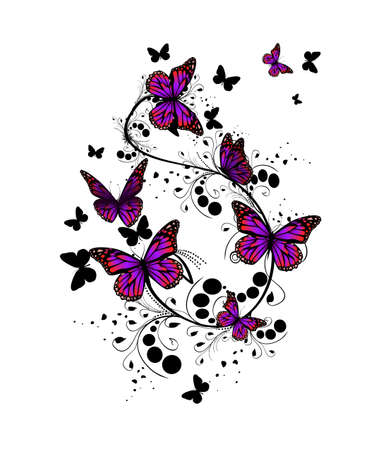 Flower abstraction with butterflies. Vector Illustratedのイラスト素材