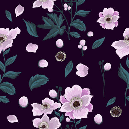 A seamless background with beautiful pink flowers. Vector illustrationのイラスト素材