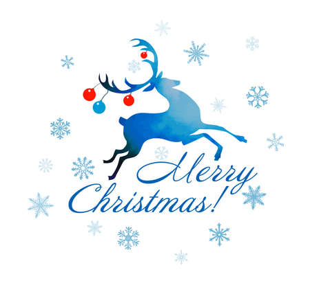 Christmas running deer with snowflakes. Vector illustrationのイラスト素材