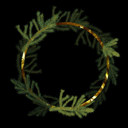 Round frame made of fir branches with cones.のイラスト素材