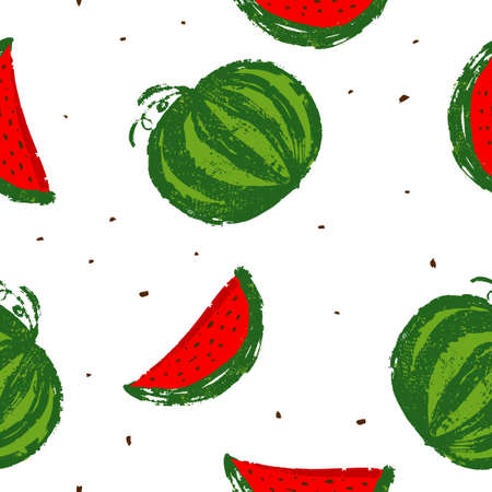 Baby and kids style abstract geometric background, cute seamless pattern with watermelon, wrapping paper, 50s, 60s, 70s fashion trendy fabric, simple ornament, template, layout for designのイラスト素材