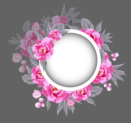 Beautiful floral frame with pink flowers. Vector illustrationのイラスト素材