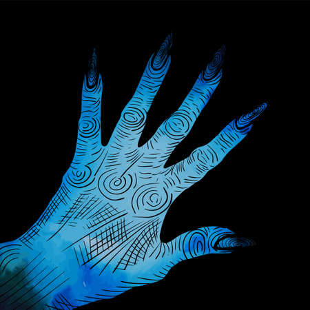 Blue Hand Monster Line. Happy Halloween.