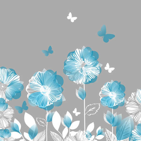 Cute background with flowers and butterflies, vectorのイラスト素材
