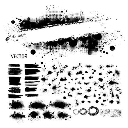 Vector Set of Grunge Design Elements. Brush Strokes. Large Collection.のイラスト素材