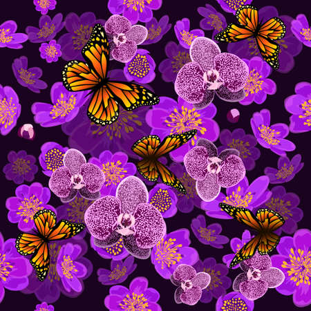 Vector seamless background with orchidsのイラスト素材