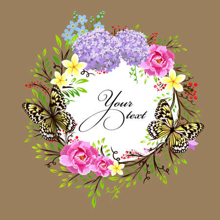Beautiful floral frame with pink flowers. Vector illustrationのイラスト素材