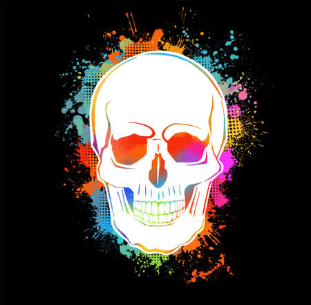 two multi-colored skulls. Vector illustrationのイラスト素材
