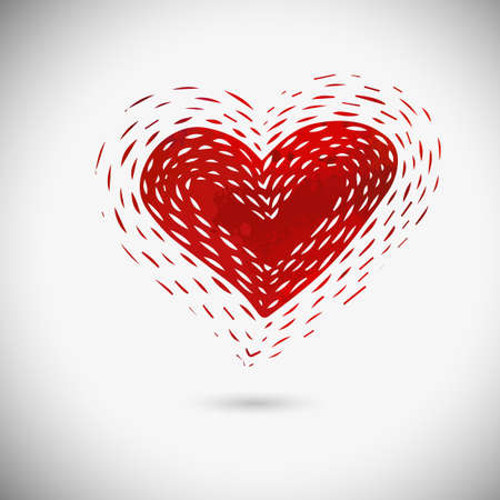 Heart logo. Red love symbol made of gradient filled shapes isolated on white background. Playful, colorful st. Valentine sign. Design element. Vector color illustration.のイラスト素材