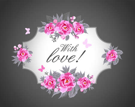 Beautiful floral frame with pink flowers. Vector illustrationのイラスト素材